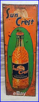 Vintage Sun Crest Orange Soda Pop Gas Oil 21 Embossed Metal Sign