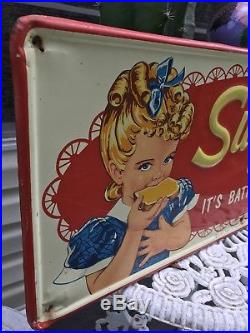 Vintage Sunbeam Bread Embossed Metal Sign Marked AM 4-62 USA Original