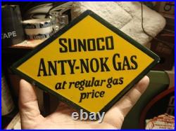 Vintage Sunoco Gasoline Porcelain Metal Sign Automobile Dealer Advertising
