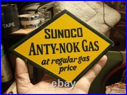 Vintage Sunoco Gasoline Porcelain Metal Sign Automobile Dealer Advertising
