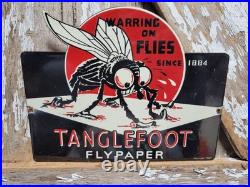 Vintage Tanglefoot Porcelain Sign Old 1947 Michigan Flypaper Hardware Bug Tool