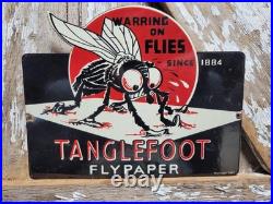 Vintage Tanglefoot Porcelain Sign Old 1947 Michigan Flypaper Hardware Bug Tool