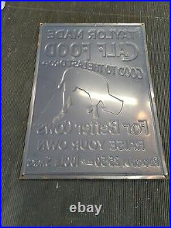 Vintage Taylor Made Calf Food Sign Metal Embossed Cow Farm Hog Feed Dairy