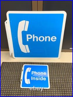 Vintage Telephone Metal Flange Signs (lot Of 2) Never Used (nos) Large & Small Vintage Telephone Metal Flange Signs (lot Of 2) Never Used (nos) Large & Small