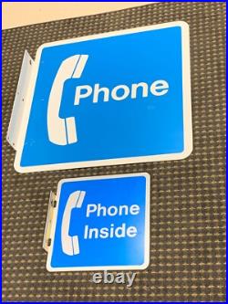 Vintage Telephone Metal Flange Signs (lot Of 2) Never Used (nos) Large & Small