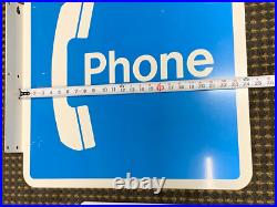 Vintage Telephone Metal Flange Signs (lot Of 2) Never Used (nos) Large & Small