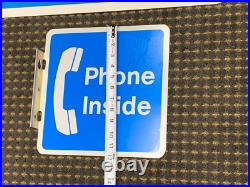 Vintage Telephone Metal Flange Signs (lot Of 2) Never Used (nos) Large & Small