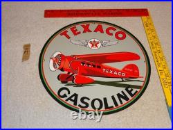 Vintage Texaco Airplane Gasoline 11 3/4 Porcelain Metal Rare Double Sided Sign