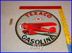 Vintage Texaco Airplane Gasoline 11 3/4 Porcelain Metal Rare Double Sided Sign