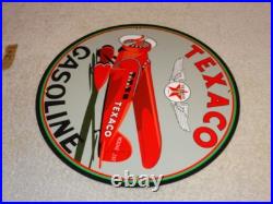 Vintage Texaco Airplane Gasoline 11 3/4 Porcelain Metal Rare Double Sided Sign
