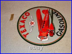 Vintage Texaco Airplane Gasoline 11 3/4 Porcelain Metal Rare Double Sided Sign