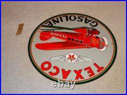 Vintage Texaco Airplane Gasoline 11 3/4 Porcelain Metal Rare Double Sided Sign