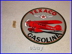 Vintage Texaco Airplane Gasoline 11 3/4 Porcelain Metal Rare Double Sided Sign