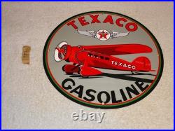 Vintage Texaco Airplane Gasoline 11 3/4 Porcelain Metal Rare Double Sided Sign