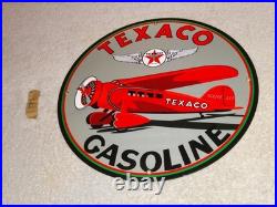 Vintage Texaco Airplane Gasoline 11 3/4 Porcelain Metal Rare Double Sided Sign