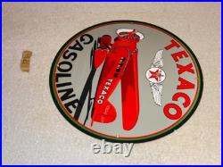Vintage Texaco Airplane Gasoline 11 3/4 Porcelain Metal Rare Double Sided Sign