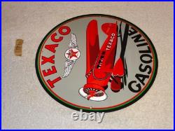 Vintage Texaco Airplane Gasoline 11 3/4 Porcelain Metal Rare Double Sided Sign