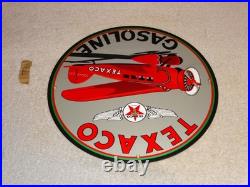Vintage Texaco Airplane Gasoline 11 3/4 Porcelain Metal Rare Double Sided Sign