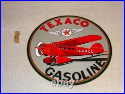 Vintage Texaco Airplane Gasoline 11 3/4 Porcelain Metal Rare Double Sided Sign