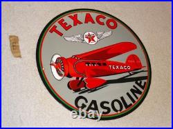 Vintage Texaco Airplane Gasoline 11 3/4 Porcelain Metal Rare Double Sided Sign