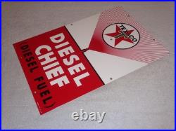 Vintage Texaco Diesel Chief Fuel Sprayer 18 Porcelain Metal Gasoline & Oil Sign