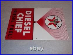 Vintage Texaco Diesel Chief Fuel Sprayer 18 Porcelain Metal Gasoline & Oil Sign