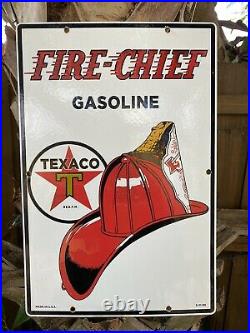 Vintage Texaco Fire Chief Gasoline Porcelain Metal Sign USA Oil Gas Pump Plate