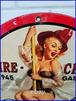 Vintage Texaco Fire Chief Porcelain Metal Sign Texas USA Gas Oil Garage Man Cave