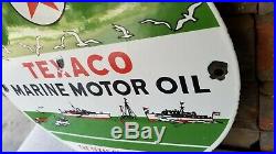 Vintage Texaco Gasoline Porcelain Metal Marine Motor Oil Service Pump Plate Sign