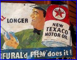 Vintage Texaco Motor Oil Gasoline Metal Sign With Gas Service Station Man Graphic