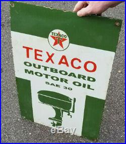 Vintage Texaco Motor Oil Outboard Gasoline Porcelain Metal Sign Gas W Boat Motor