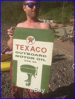 Vintage Texaco Motor Oil Outboard Gasoline Porcelain Metal Sign Gas W Boat Motor