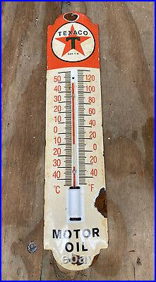 Vintage Texaco Porcelain Metal Thermometer Texas Oil & Gas Station Service Sign