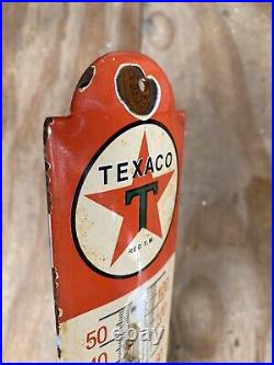 Vintage Texaco Porcelain Metal Thermometer Texas Oil & Gas Station Service Sign