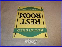 Vintage Texaco Restroom Bathroom Dealer 12 Porcelain Metal Gasoline & Oil Sign
