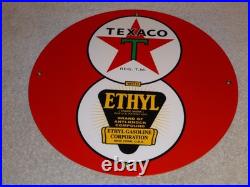 Vintage Texaco With Ethyl Gasoline 8 Ball? 11 3/4 Porcelain Metal Gas Oil Sign