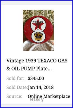 Vintage Texaco With Ethyl Gasoline 8 Ball? 11 3/4 Porcelain Metal Gas Oil Sign Vintage Texaco With Ethyl Gasoline 8 Ball? 11 3/4 Porcelain Metal Gas Oil Sign