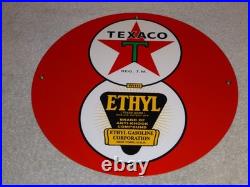 Vintage Texaco With Ethyl Gasoline 8 Ball? 11 3/4 Porcelain Metal Gas Oil Sign