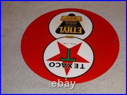Vintage Texaco With Ethyl Gasoline 8 Ball? 11 3/4 Porcelain Metal Gas Oil Sign