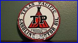 Vintage Texas Pacific Gasoline Porcelain Gas Oil Metal Service Station Pump Sign