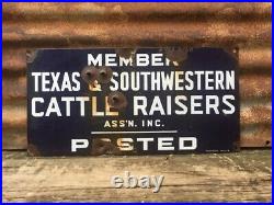 Vintage Texas Southwestern Cattle Porcelain Sign Cow Rustic Antique Farm Metal