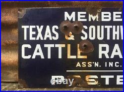 Vintage Texas Southwestern Cattle Porcelain Sign Cow Rustic Antique Farm Metal
