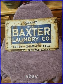 Vintage Tin Over Cardboard Baxter Laundry Sign Dry Cleaning Shoe Repair 19x12 in