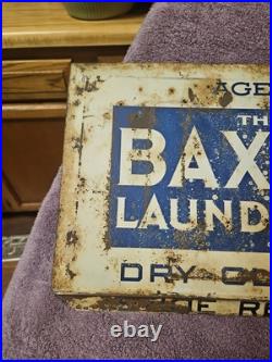 Vintage Tin Over Cardboard Baxter Laundry Sign Dry Cleaning Shoe Repair 19x12 in