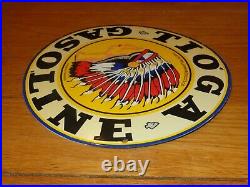 Vintage Tioga Indian Chief Gasoline 11 3/4 Porcelain Metal Petroleum Oil Sign