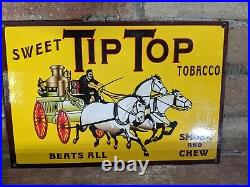 Vintage Tip Top Cigar Pipe Tobacco Porcelain Metal Gas Ad Sign 12 X 8