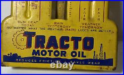 Vintage Tracto Motor Oil Weather Guage Metal RARE Heat Rain and Barometer