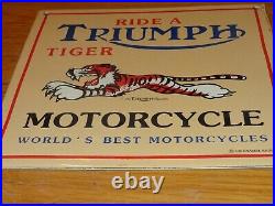 Vintage Triumph Motorcycle Dealer Tiger 10 Porcelain Metal Gasoline & Oil Sign