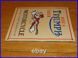 Vintage Triumph Motorcycle Dealer Tiger 10 Porcelain Metal Gasoline & Oil Sign