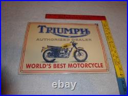 Vintage Triumph Motorcycles Dealer 14 X 10 Porcelain Metal Gasoline & Oil Sign